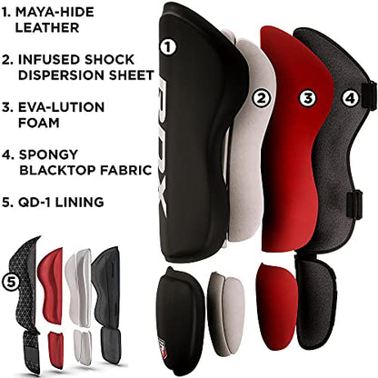 RDX Boxing Gloves 14Oz & Shin Guards Kickboxing (Large Size), Premium Maya Hide Leather Adult Heavy Punching Bag Gloves with Leg Instep Protection Pads, MMA Muay Thai, Sparring BJJ Karate Taekwondo
