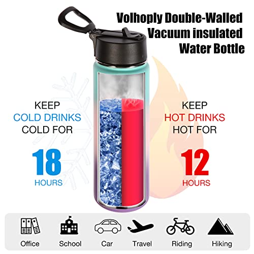 Volhoply Insulated Water Bottles with Straw Bulk 4 Pack, 22 oz Reusable Stainless Steel Sports Bottle with Handle Lid,Double Walled Metal Travel Water Cup Cups with Wide Mouth(Gradient Color,4 Set) - color: Gradient Color