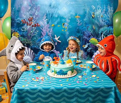 Under the Sea Backdrop Summer Tropical Fish Coral Ocean Underwater World Photography Background Ocean Aquarium Themed Baby Shower Birthday Party Banner Decorations Photo Booth Props 7x5FT - size: 7x5FT