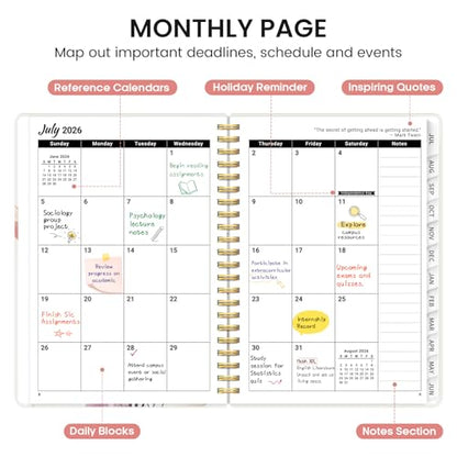 Planner 2026-2027, Academic Monthly and Weekly Calendar Planner for Women, July 2026 - June 2027, Hardcover Pretty Agenda Planner Book with Tabs, Spiral Daily Organizer for School Office Home Supplies, 8.5" x 11" - Painted Bloom - color: D-Painted Bloom,