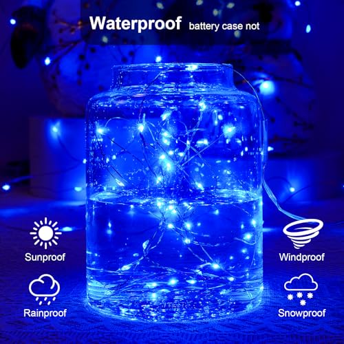 Ariceleo 2 Pack 16.4ft Battery Operated String Lights with Timer, Blue with Synchronized Twinkle Mode, Fairy Lights Battery Powered, 50 LEDs, Idea for Christmas Bedroom Party Wedding - color: Blue, size: 2 Pack-Upgrade