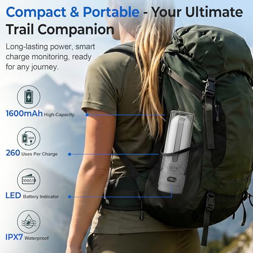 Electric Portable Bidet- Rechargeable Travel Bidet for Women, Postpartum, Hygiene | 3 Pressure Modes, 260 Uses/Charge, IPX7 Waterproof, Foldable & Compact, Standard Bottle Fit, USB-C Charging, White - color: White