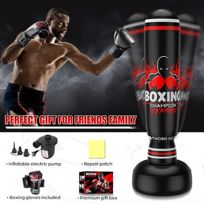 Freestanding Punching Bag for Adults Teens, 69'' Boxing Bag with Stand, Includes Boxing Gloves & Air Pump, Kick Boxing Training Equipment for MMA, Muay Thai, Kickboxing, Fitness for Beginners - color: Red