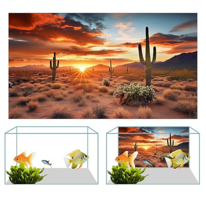 60X24IN 3 Pack Aquarium Terrarium Fish Tank Background, Reptile Habitat Bearded Dragon Tank Background, Polyester Black Rock Sun and Desert Cactus Terrarium Decor Wallpaper - size: 60X24in/150X60cm