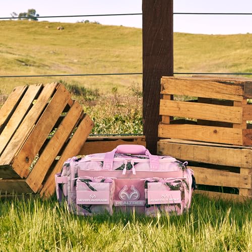 WOLFpak 30L Perfect Duffle Bag (Realtree APX Flushing Pink) Tactical Gym Bag Hardshell Base 1000D Waterproof Travel Carry On with Shoe Compartment, Dual Cup Holders, Laptop Sleeve & Molle Straps - color: Realtree APX Flushing Pink