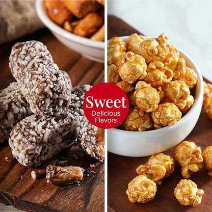 Broadway Basketeers Tower Snack Gift Basket – Gourmet Basket Gifts for Family, Friends & Groups – Sweet & Savory Large Gift Basket with Cookies, Popcorn & Candies – Perfect All Occasion Food Gifts