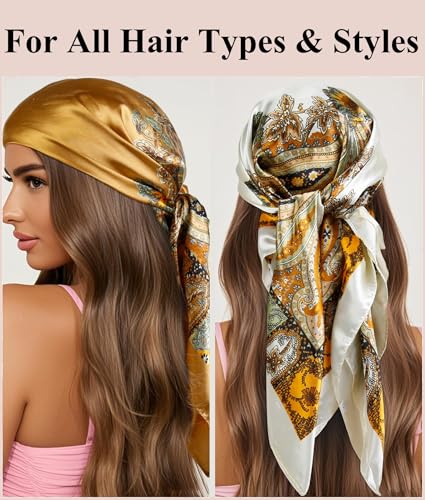AKTVSHOW Head Scarf for Women Like Silk Square Hair Scarves, Scarf Bandanas for Women 35 Inches - color: Black/Green/Camel/Beige