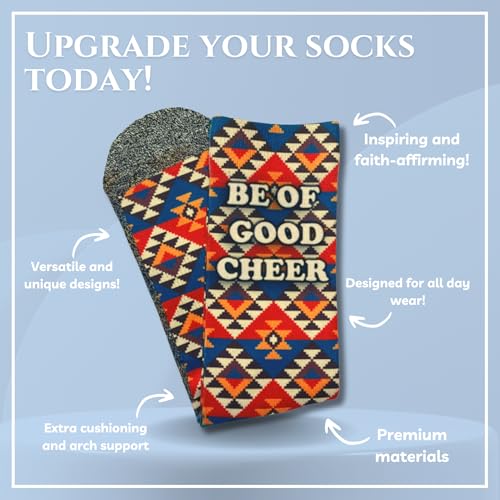 Men's – Christian Crew Socks for Men with Scripture | Moisture-Wicking | Easter Gift Idea - color: Be of Good Cheer