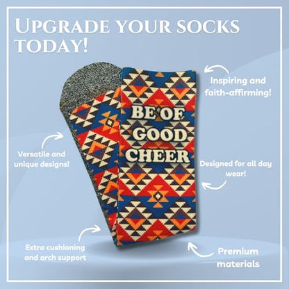 Men's – Christian Crew Socks for Men with Scripture | Moisture-Wicking | Easter Gift Idea - color: Be of Good Cheer