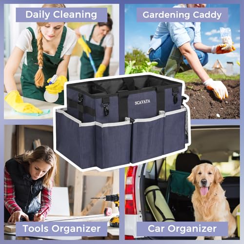 SCAVATA Wearable Caddy Bag, Cleaning Supplies Organizer With Handle & Shoulder Straps for Housekeepers, Under Sink & Car Tool Organizers With 4 Foldable Divider (NavyBlue) - color: NavyBlue