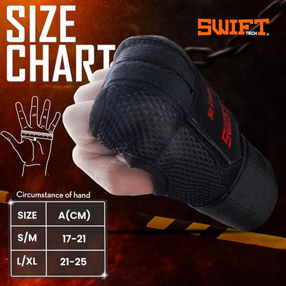SwiftTechSports Pro Gel Hand Wraps Inner Gloves for Men and Women – 100cm Wrist Straps with Padded fist Protection. Muay Thai, MMA, Kickboxing, Boxing, and All Combat Sports - size: Small-Medium