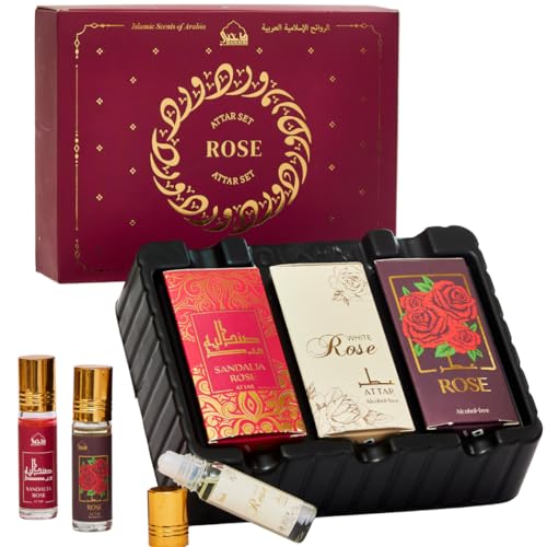 Dukhni Rose Attar Oil Set 3 x 6ml Roll on Perfume Oils | Islamic Gifts