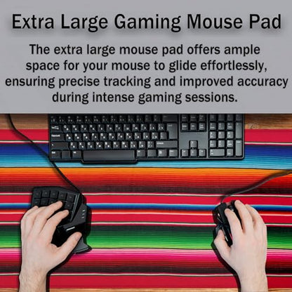 Desktop Mat Colorful, Desk Mouse Pad Gaming Desk Mats, Office Items Non-Slip Rubber Base Waterproof with Stitched Edges, 35.4 X 15.7 inch for Work/Game/Office/Home Mexican Stripes Style - color: Mexican Stripes Style