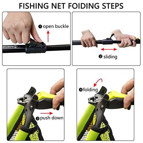 Black Paw Floating Fishing Net Foldable Telescopic Fish Landing Net with Built in Length Scale Rubber Coated for Kayak, Fly, Trout - color: B3:16" Hoop Size Green (Upgrade Telescopic Pole)