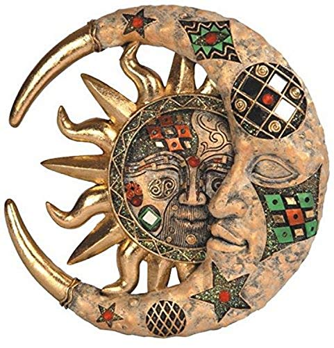 StealStreet SS-G-63069 Tan Cracked Mosaic Crescent Moon and Sun Wall Plaque Decoration for Living Room