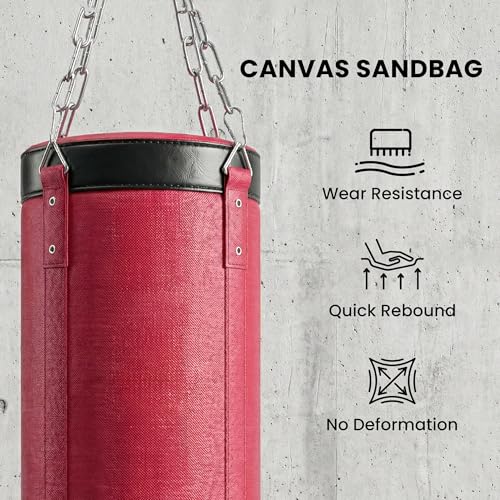 Soozier Punching Bag with Stand for Adults, 72.8"-90.9" Height Adjustable Freestanding Boxing Stand with Canvas Sandbag, Stable Triangular Base and 1" Weight Plate Storage for Home Gym MMA - color: Red