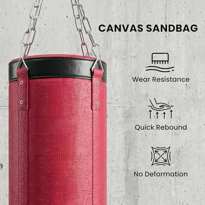 Soozier Punching Bag with Stand for Adults, 72.8"-90.9" Height Adjustable Freestanding Boxing Stand with Canvas Sandbag, Stable Triangular Base and 1" Weight Plate Storage for Home Gym MMA - color: Red