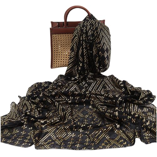 1920's Women's large-sized winter and autumn scarf - Retro Faux Assuit Foil print-embossed style long scarves - color: Black Gold