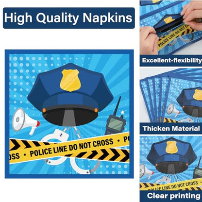 100 Pcs Police Party Plates and Napkins Party Supplies Police Birthday Party Tableware Set Police Officer and Car Party Decorations Favors for Police Theme Party Serves 25 - style: Police