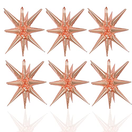 6 Pcs Rose Gold Star Foil Balloons One-Piece 14-Pointed Star Balloon 4D Starburst Cone Mylar Balloon 22inch Christmas Birthday Wedding Wedding Anniversary Party Supplies(Rose Gold) - color: 22 Inches Rose Gold