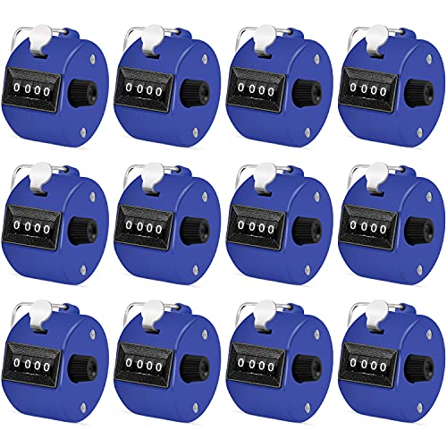 Eliamo 12 Pcs Hand Tally Counter 4-Digit Lap Counter Clicker, Manual Mechanical Handheld Pitch Click Counter with Finger Ring for School Golf & Knitting Row Croche - color: Navy Blue