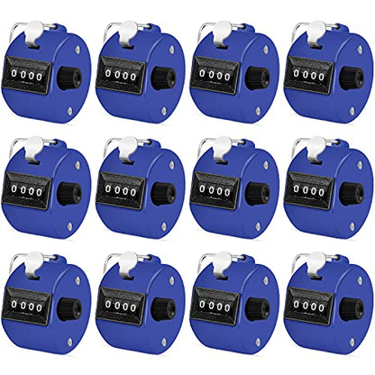 Eliamo 12 Pcs Hand Tally Counter 4-Digit Lap Counter Clicker, Manual Mechanical Handheld Pitch Click Counter with Finger Ring for School Golf & Knitting Row Croche - color: Navy Blue
