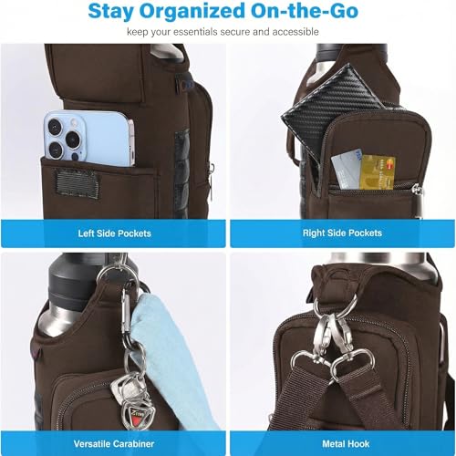icolor Magnetic Gym Bag Water Bottle Carrier Holder with Phone Pockets & Shoulder Strap,Gym Magnetic Bag 5 Built-in Magnets Gym Accessories Organizer Sling Bottle Bag Pouch Sleeve - color: Brown