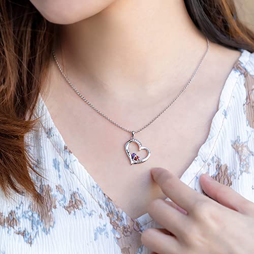 AILIN Mother Necklace Personalized Engraved Heart Necklace For Women 925 Sterling Silver/Brass Custom 1-10 Birthstones and Names Grandma Pendant Necklace Birthday Jewelry Gifts For Mom Wife
