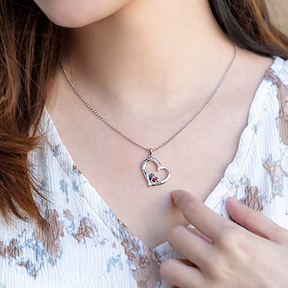 AILIN Mother Necklace Personalized Engraved Heart Necklace For Women 925 Sterling Silver/Brass Custom 1-10 Birthstones and Names Grandma Pendant Necklace Birthday Jewelry Gifts For Mom Wife