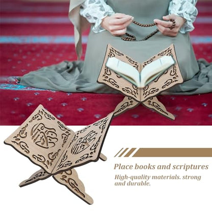 Foldable Quran Holder Stand Wooden Book Stand Muslim Bible Book Holder Magazine Cookbook for Display Prayer Reading Chapel 9.8x8.1x6.7'' Wood Color