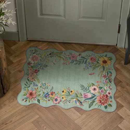 2x3 Floral Green Scalloped Area Rug - color: Green, size: 2' x 3' (Scalloped)