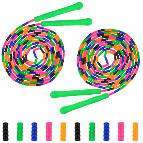 Coolrunner 16 FT Long Jump Rope(2 PACK), Double Dutch Jump Ropes, Soft Beaded Skipping for Kids Adults, Plastic Segmented Long Enough for 4-5 Jumpers - color: Green