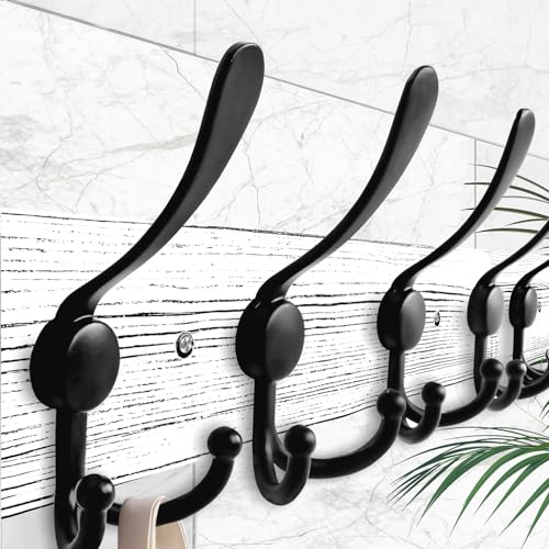 IBosins Wall Mounted Coat Rack, 31.4'' Long, Rustic Wood & Aluminum Coat Rack with 8 Black Tri-Hooks for Coat, Bag, Towel, Key, Hat, Umbrella - color: Old White