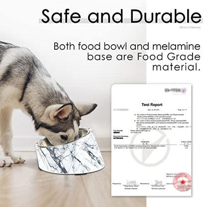 SUPER DESIGN Mess Free 15 Degree Slanted Bowl for Dogs and Cats, Tilted Angle Bulldog Bowl Pet Feeder, Non-Skid & Non-Spill, Easier to Reach Food M/1.5 Cup Marble | 15° Tilted, Anti-Vomit & Neck Relief, Non-Slip Base, Detachable Stainless Steel Liner, Dis