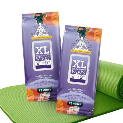 IMPRESA Yoga Mat Cleaner Wipes - Heavy Duty Cleaning for Exercise Equipment - Wipes for Yoga Mats - Lavender Essential Oil Freshening - 150 Count, 9 x 9 in, Lavender