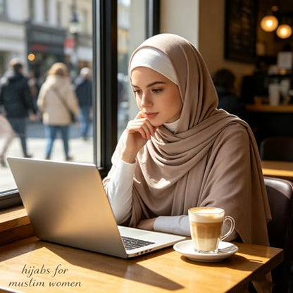 Hijab Scarf for Women, 3PCS Set with Undercap and Hijab Clip Lightweight Modal Muslim Head Wrap Scarf for Daily - color: Sy17-light Khika Hijab+white Undercap
