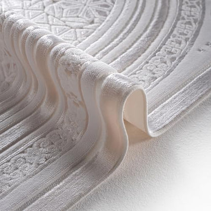 Modefa Luxury Velvet Prayer Rug with Prayer Beads | Soft Elegant Muslim Turkish Janamaz Sajada Carpet for Men and Women | Plain Solid Prayer Mat Ramadan Eid Gift - Najma (White) - color: Najma White