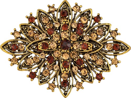 Vintage Art Deco Crystal Rhinestone Brooch Pin for Women - color: Brown