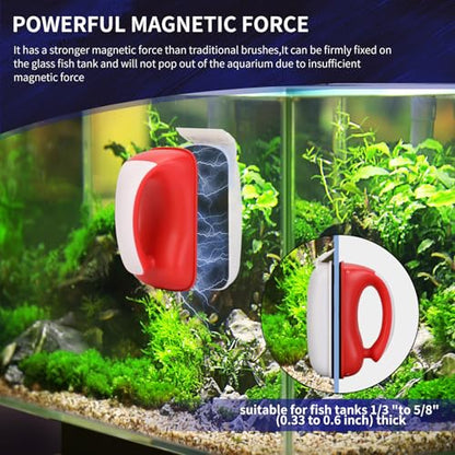 Aquarium Magnetic Brush Fish Tank Cleaner,Fish Glass Cleaner Algae Tool,Double Side Floating Algae Cleaning Tool,Two Algae Scraper,Easy to Clean,Suitable for 1/3 to 5/8 Inch Fish Tank(Medium) - size: M for Glass Thickness：1/3"-5/8"