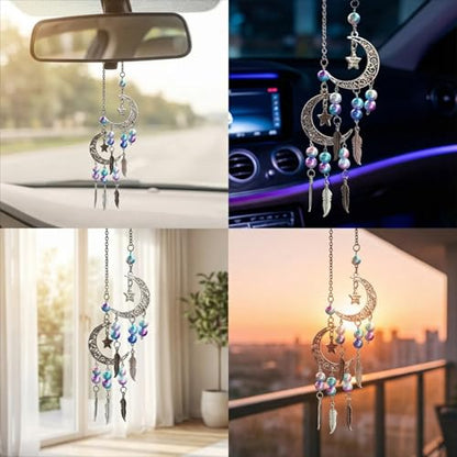 Car Charm,Beautiful Moon Car Rear-View Mirror Pendant，car Mirror Hanging Accessories - color: Silver