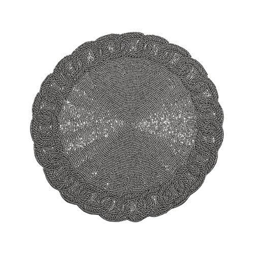 Beaded Placemats for Dining Table - Measure 13 Inches Beaded Placemats Round for Gathering, Christmas, Thanksgiving - Occasional Decoration and Family Parties Celebrations- Grey - color: Gray, size: 13"x13"