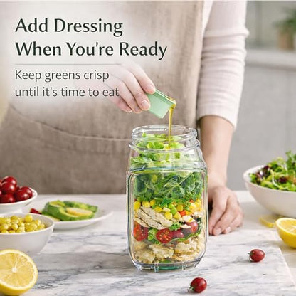 Salad Jar with Side Opening,Leakproof Portable Salad Container with Dressing Compartment,Reusable Home, Office, Travel, Outdoor Salad Container for Lunch (Green) - color: Green