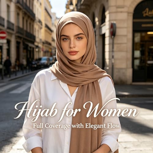 Jersey Hijab Scarf for Women,Lightweight Muslim Turban Head Scarf Modal Feel Hijab Coverings for Prayer with Clip - color: Khaki