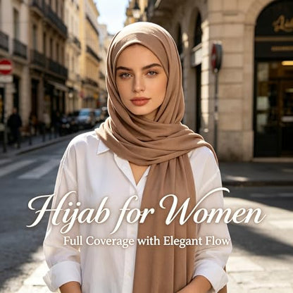 Jersey Hijab Scarf for Women,Lightweight Muslim Turban Head Scarf Modal Feel Hijab Coverings for Prayer with Clip - color: Khaki
