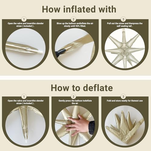 6 Pcs Cream Color Star Foil Balloons One-Piece 14-Pointed Star Balloon 4D Starburst Cone Mylar Balloon 22inch Christmas Birthday Wedding Wedding Anniversary Party Supplies(Cream Color) - color: 22 Inches Cream Color