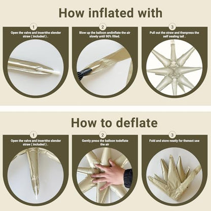 6 Pcs Cream Color Star Foil Balloons One-Piece 14-Pointed Star Balloon 4D Starburst Cone Mylar Balloon 22inch Christmas Birthday Wedding Wedding Anniversary Party Supplies(Cream Color) - color: 22 Inches Cream Color