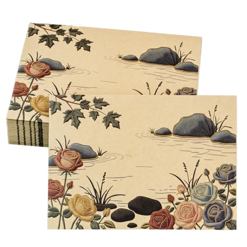 A7 Envelopes, 5x7 Inch, 40 Pack, 120gsm Kraft Brown Wild Rose Printed Paper, Double-Sided Floral Print, Gummed Seal,Envelope for Invitations and Greeting Cards (Kraft Brown Wild Rose) - color: Kraft Brown Wild Rose