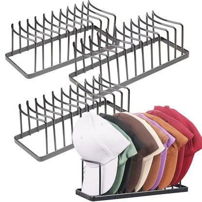4 Pack Baseball Cap Organizer, Metal Hat Rack Holds 40 Caps, Free-Standing/No Install Hat Stand for Closet Shelf & Tabletop, Space-Saving Hat Holder for Baseball & Golf Caps - color: Black 4 Pack