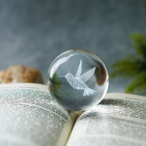 3D Hummingbird Crystal Ball with Stand Glass Paperweight Gift Decor - color: Hummingbird