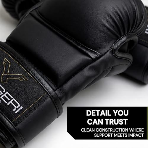 Hybrid MMA Sparring Gloves 7oz, Open Palm with Wrist Support | Comfortable MMA gloves for sparring, striking, grappling and heavy bag training with secure wrist support. - size: Large
